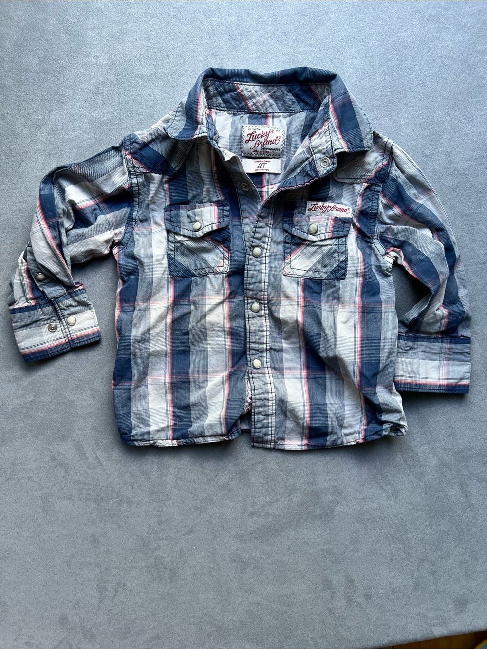 Lucky Brand 2T Plaid Button-Up Shirt in Blue & White